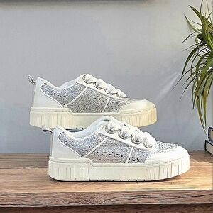 727 New Gianni Bini Rhinestone Platform Sneakers White  Sparkling Fashion Sz 8